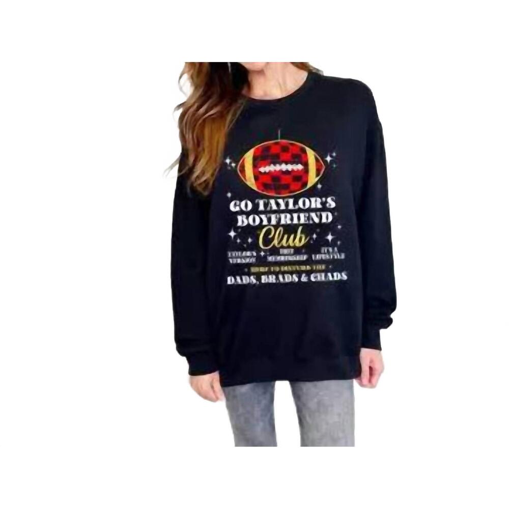 NEW POPPY & PINE go taylor's boyfriend club sweatshirt in black